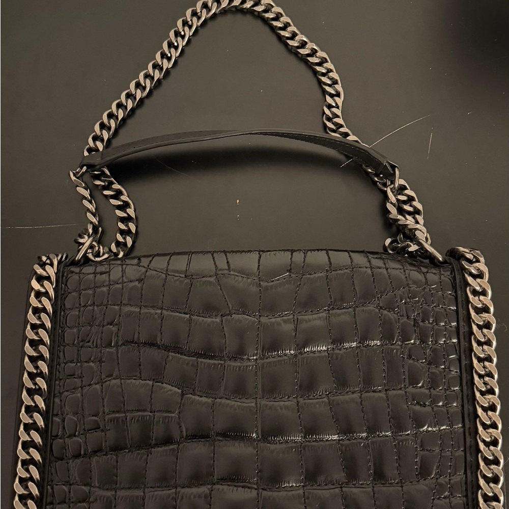 Zara Black Crocodile-Embossed Shoulder Bag